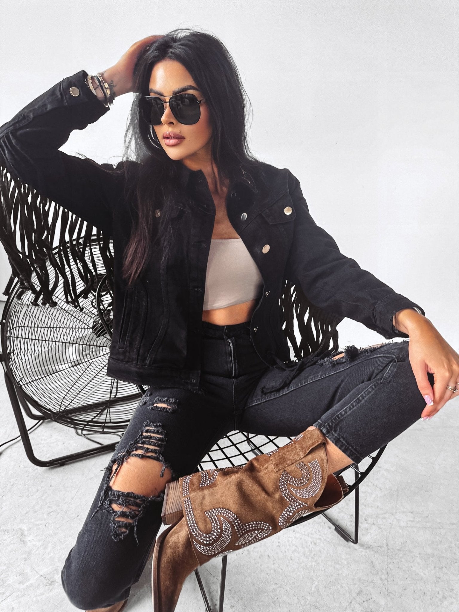 O la voga Sanil Jeans Jacket Western Style - Valentina Boutique