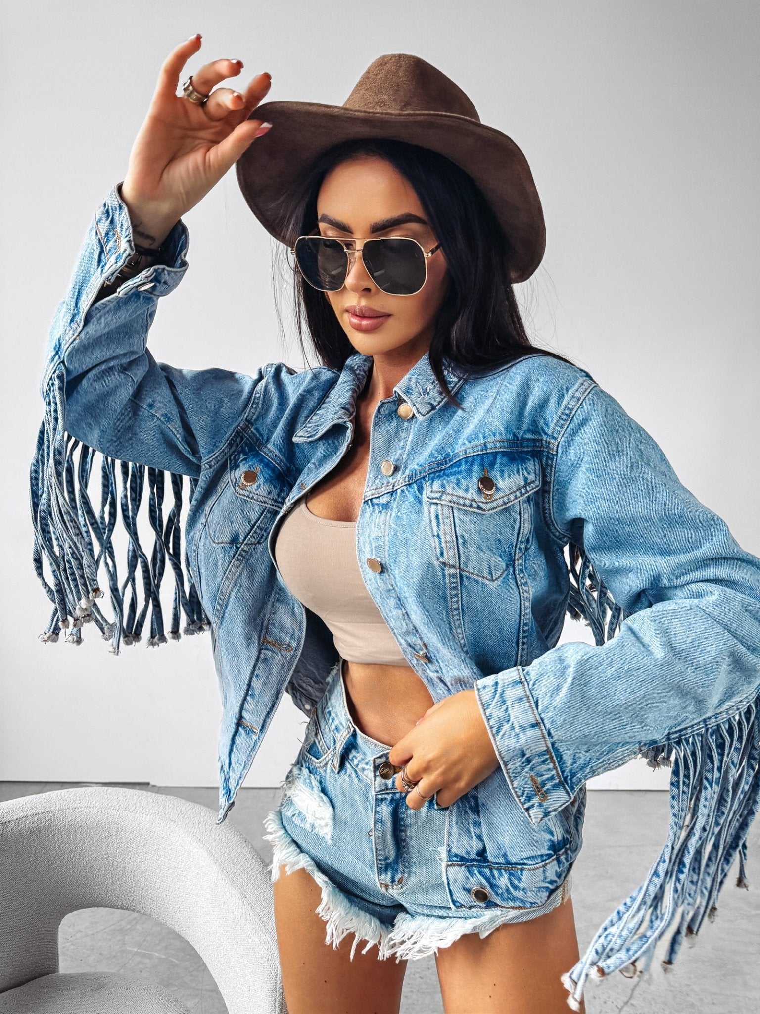 O la voga Sanil Jeans Jacket Western Style - Valentina Boutique